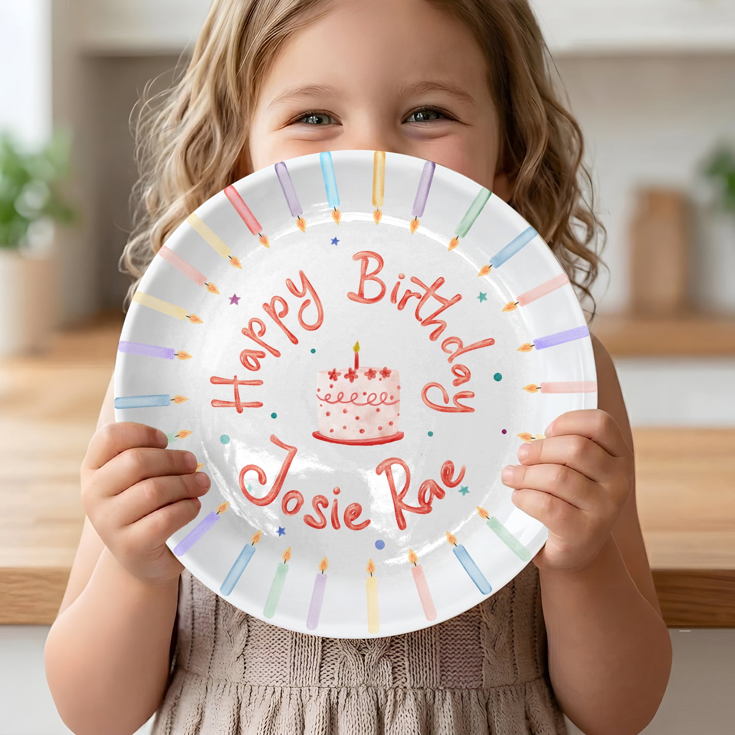 Pastel Candle Cake Personalized Birthday Plate P428WPD0