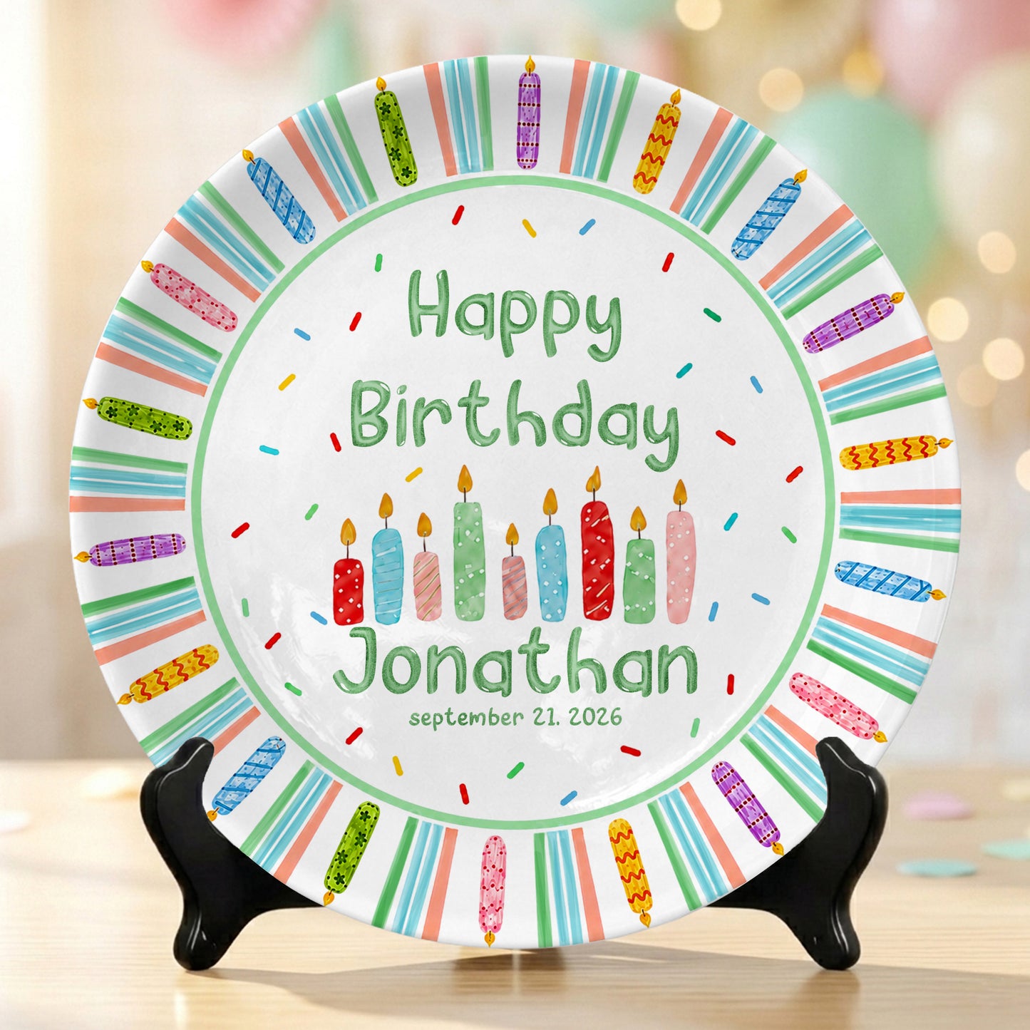 Colorful Candle Kids Cake Serving Party Keepsake Personalized Birthday Plate P821HTF0