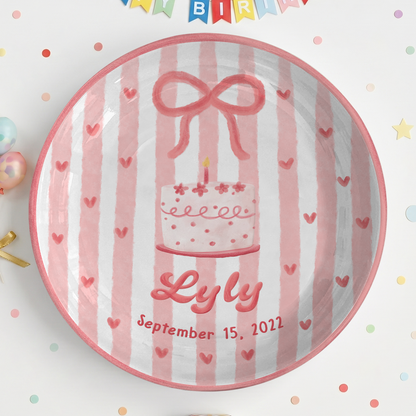 Pink Bow Personalized Birthday Plate for Kids Custom Ceramic Keepsake Gift P731THN0