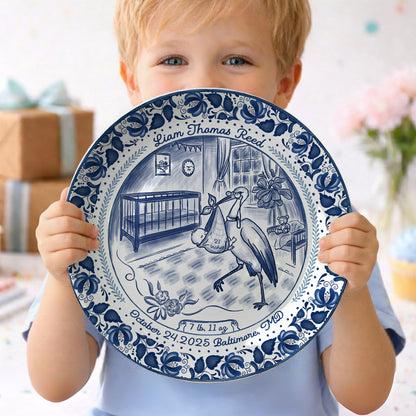 Blue Stork Nursery Personalized Birthday Plate P518MIY0