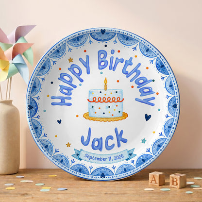 Blue Cake Celebration Personalized Birthday Plate for Kids P620NVN0