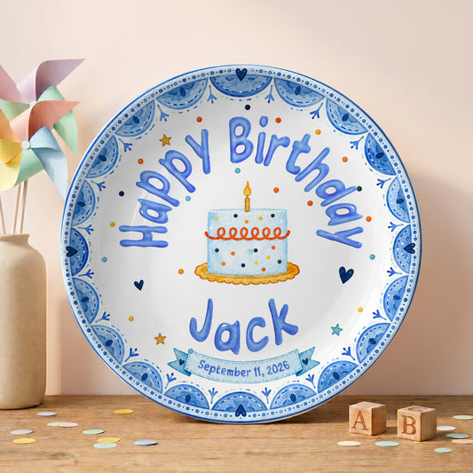 Blue Cake Celebration Personalized Birthday Plate for Kids P620NVN0