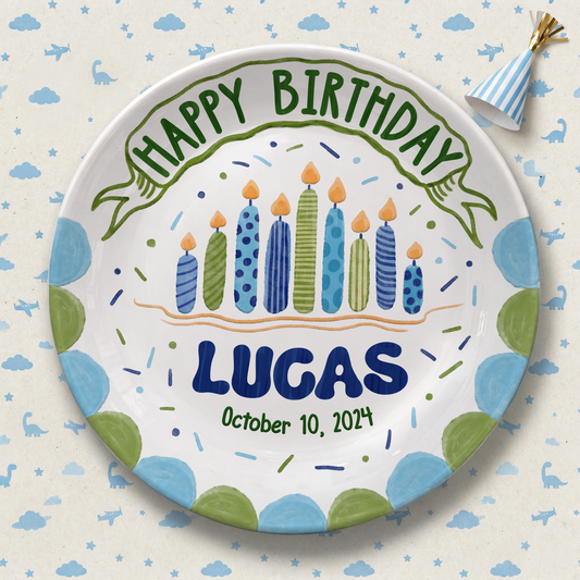 Blue Birthday Candles Keepsake Personalized Birthday Plate P626I8LTT