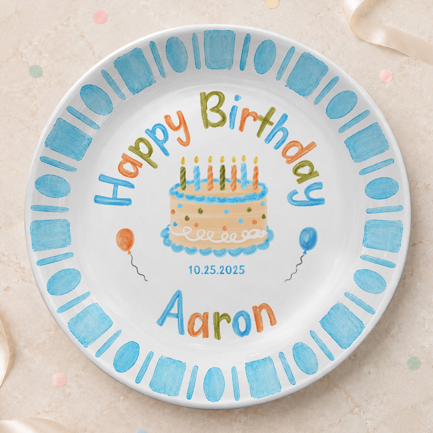 Blue Checkerboard Candle Custom Name Keepsake Personalized Birthday Plate P826TTU0