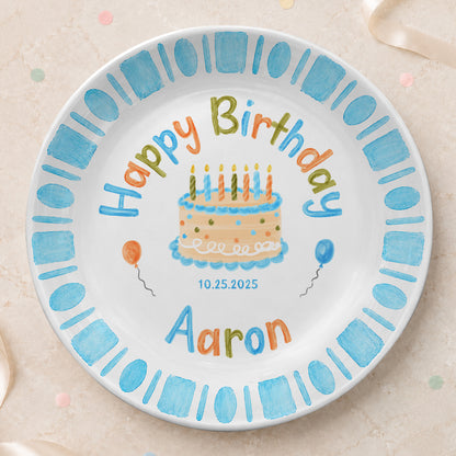 Blue Checkerboard Candle Custom Name Keepsake Personalized Birthday Plate P826TTU0