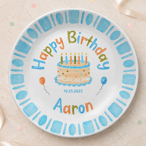 Blue Checkerboard Candle Custom Name Keepsake Personalized Birthday Plate P826TTU0