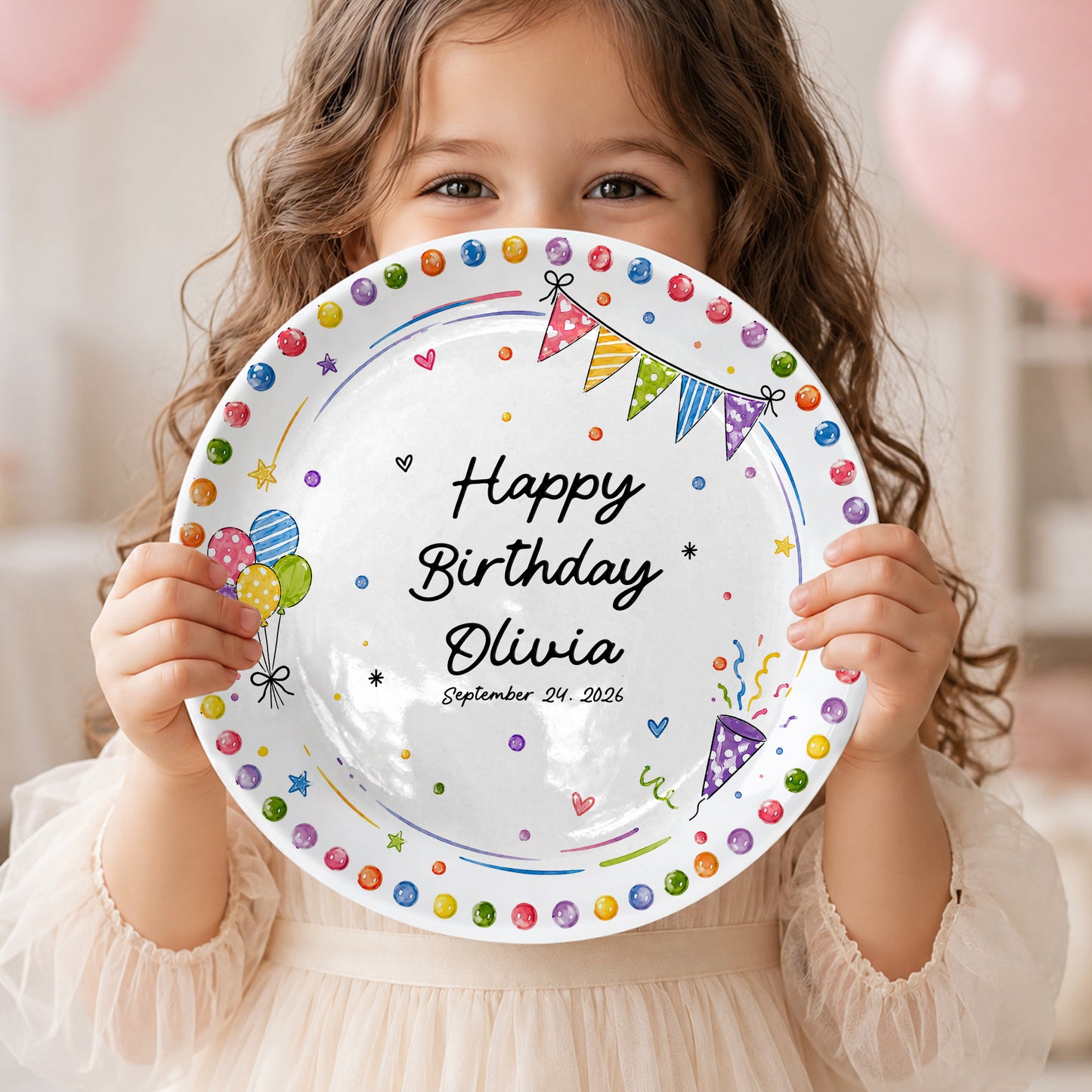 Colorful Party Border Personalized Birthday Plate P526I800