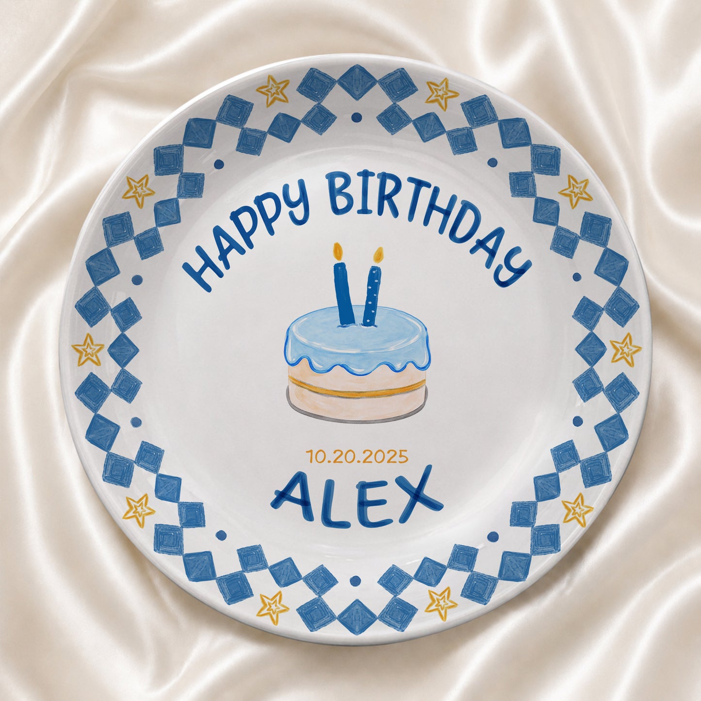 First Birthday Cake Keepsake Custom Name Ceramic Personalized Birthday Plate P821AIV0