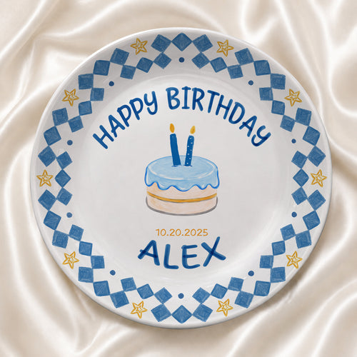 First Birthday Cake Keepsake Custom Name Ceramic Personalized Birthday Plate P821AIV0