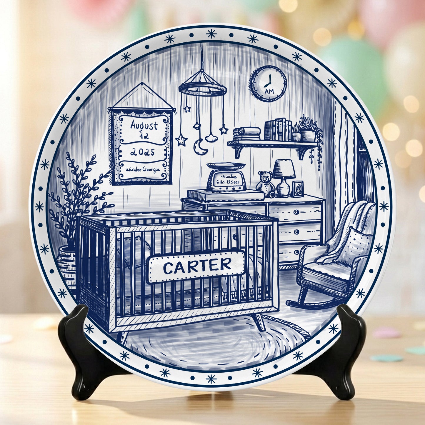 Custom Newborn Keepsake Personalized Baby Birth Plate, Name Stats Nursery Decor P820OIX0