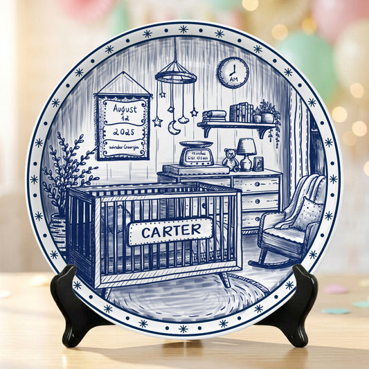 Custom Newborn Keepsake Personalized Baby Birth Plate, Name Stats Nursery Decor P820OIX0