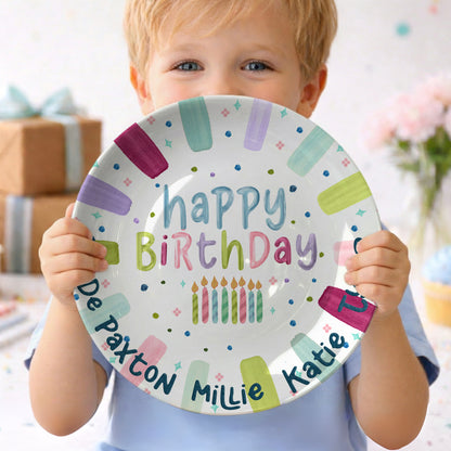 Rainbow Stripe Candle Personalized Birthday Plate for Kids P525IDR0