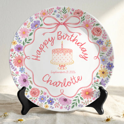 Floral Bow Cake Keepsake Personalized Birthday Plate for Girls P87DHJ0