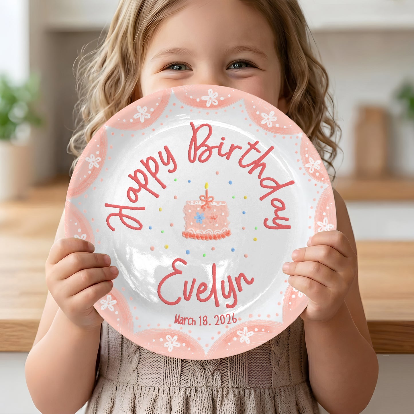 Pink Scallop Daisy Personalized Birthday Plate P428LES0