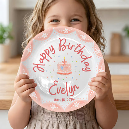 Pink Scallop Daisy Personalized Birthday Plate P428LES0