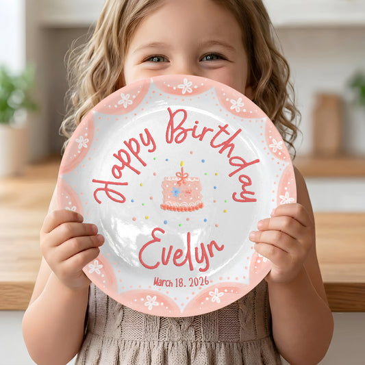 Pink Scallop Daisy Personalized Birthday Plate P428LES0