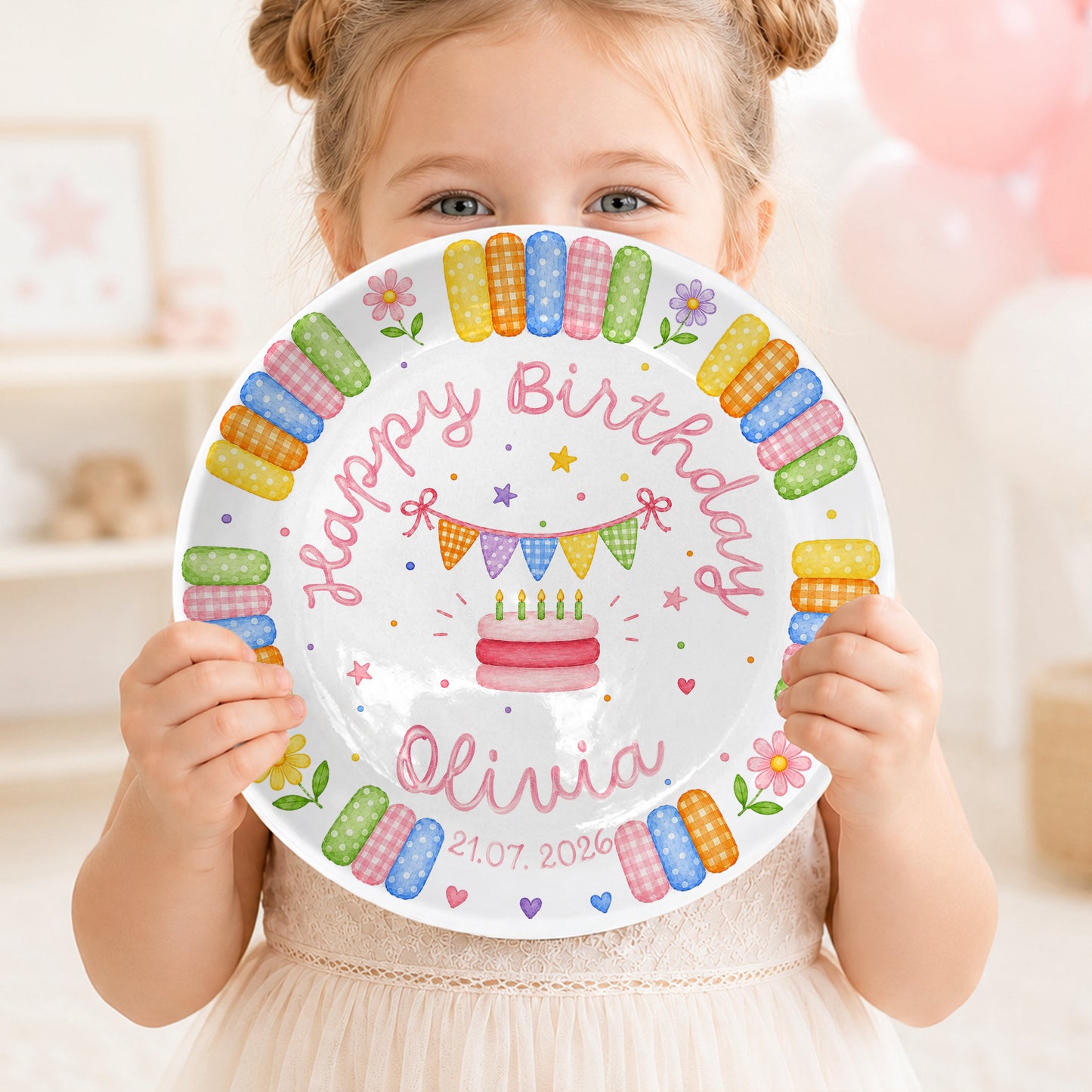 Rainbow Candy with Cake Personalized Birthday Plate P664QE0