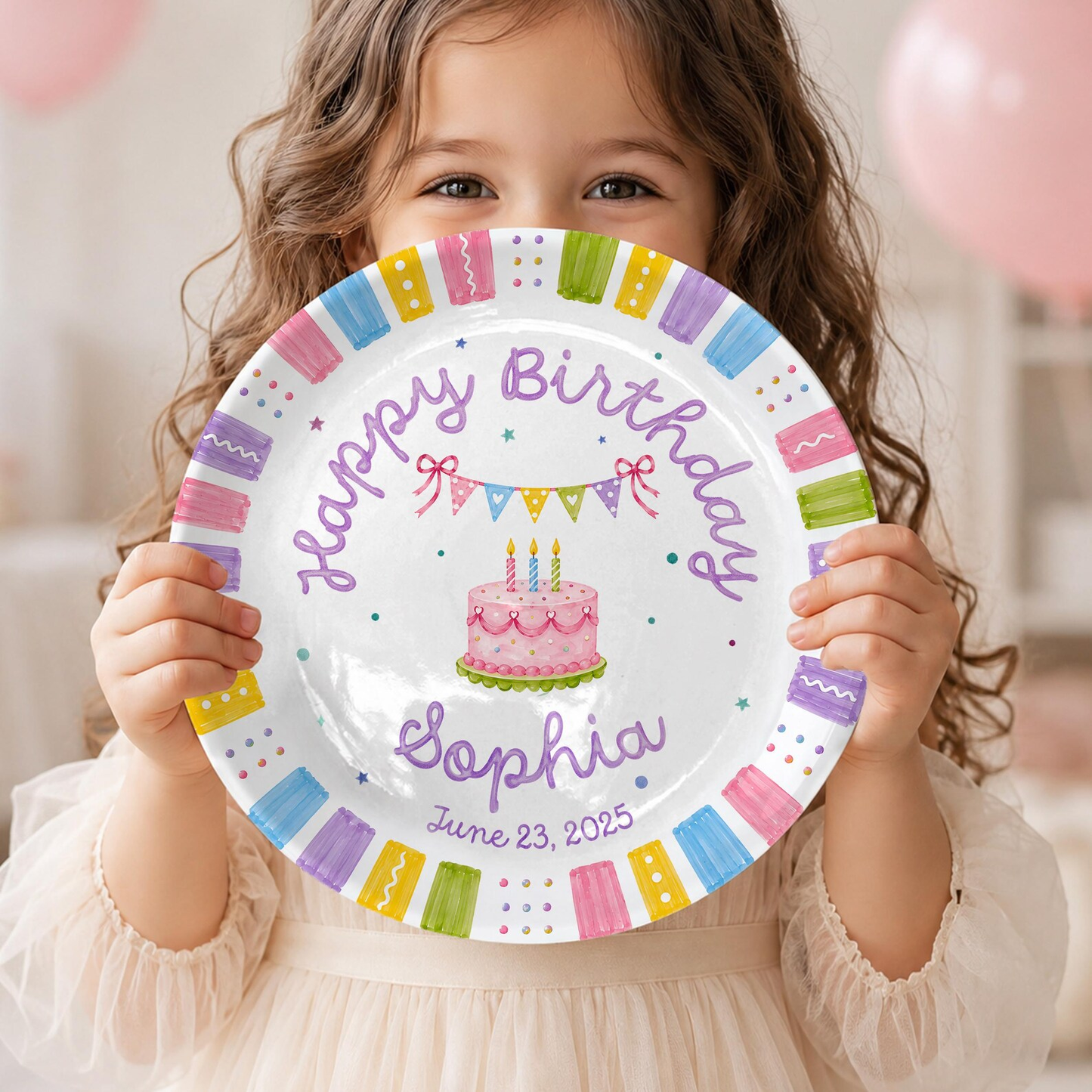 Pastel Colorful Border Personalized Birthday Plate D610BW20