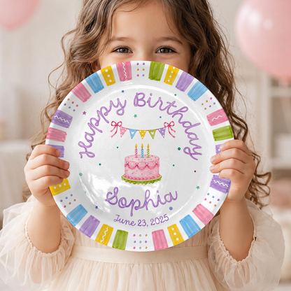 Pastel Colorful Border Personalized Birthday Plate D610BW20