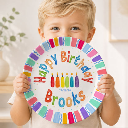 Rainbow Stripe Colorful Candle Personalized Birthday Plate D6103AG0