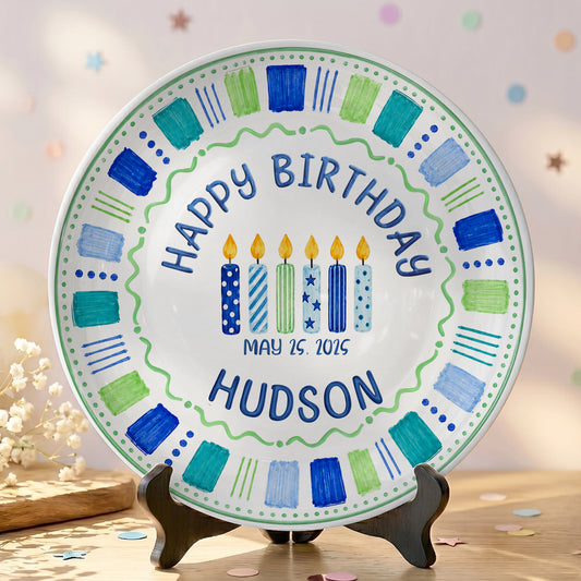 Blue Candle Birthday Tradition Personalized Birthday Plate for Boy P622QHO0