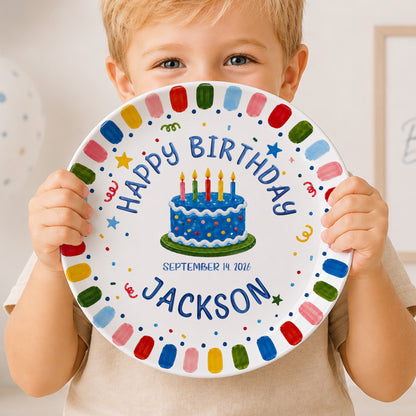 Rainbow Confetti Birthday Cake Personalized Birthday Plate P528OTA0