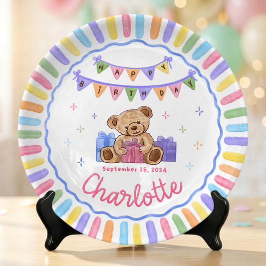 Teddy Bear First Birthday Custom Name Keepsake Personalized Birthday Plate P820QIM0