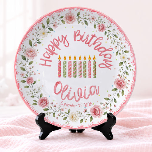 Pink Floral Birthday Keepsake Personalized Birthday Plate for Girl P620HCV0