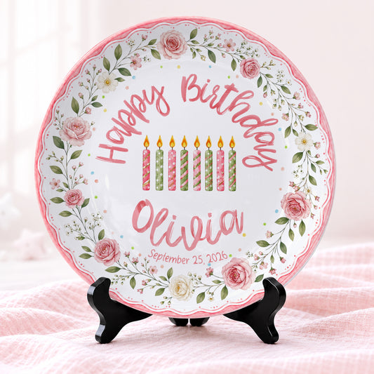 Pink Floral Birthday Keepsake Personalized Birthday Plate for Girl P620HCV0