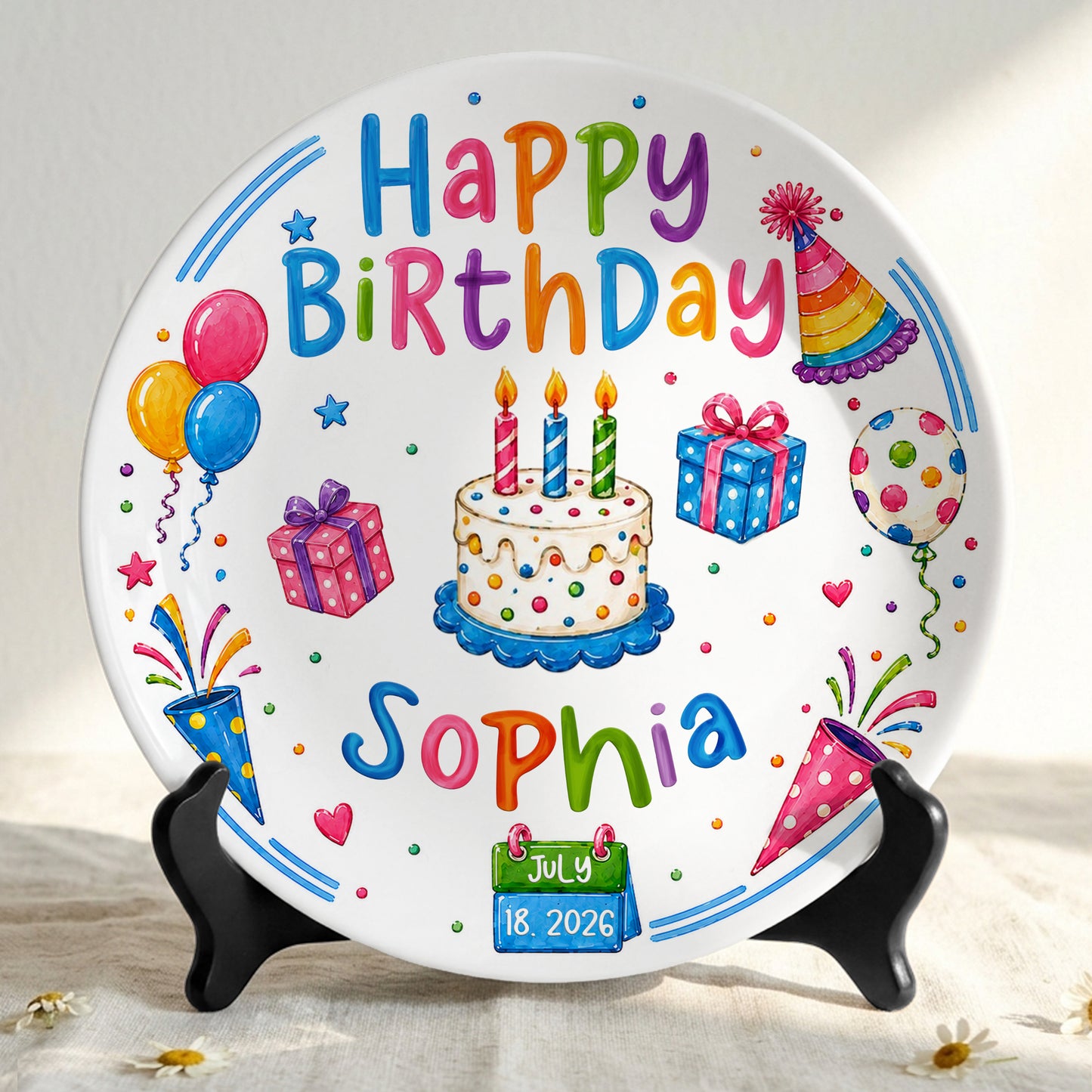 Colorful Party Cake Keepsake Gift Personalized Birthday Plate for Kids P86Z2N0