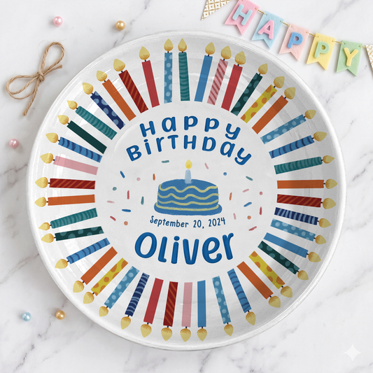 Colorful Birthday Candles Keepsake Personalized Birthday Plate D77RCU0