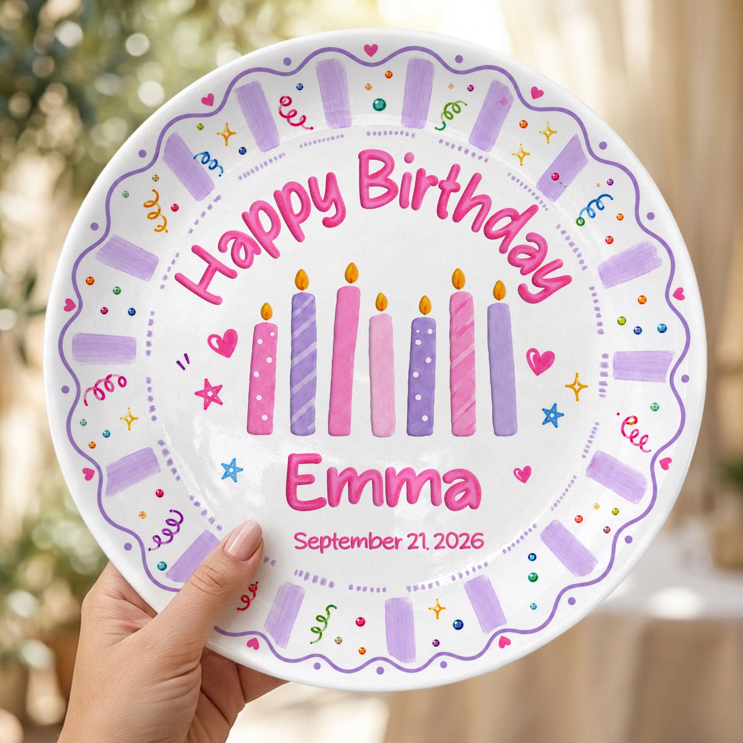 Colorful Candle Personalized Birthday Plate for Kids Custom Ceramic Keepsake Gift P86ZYS0