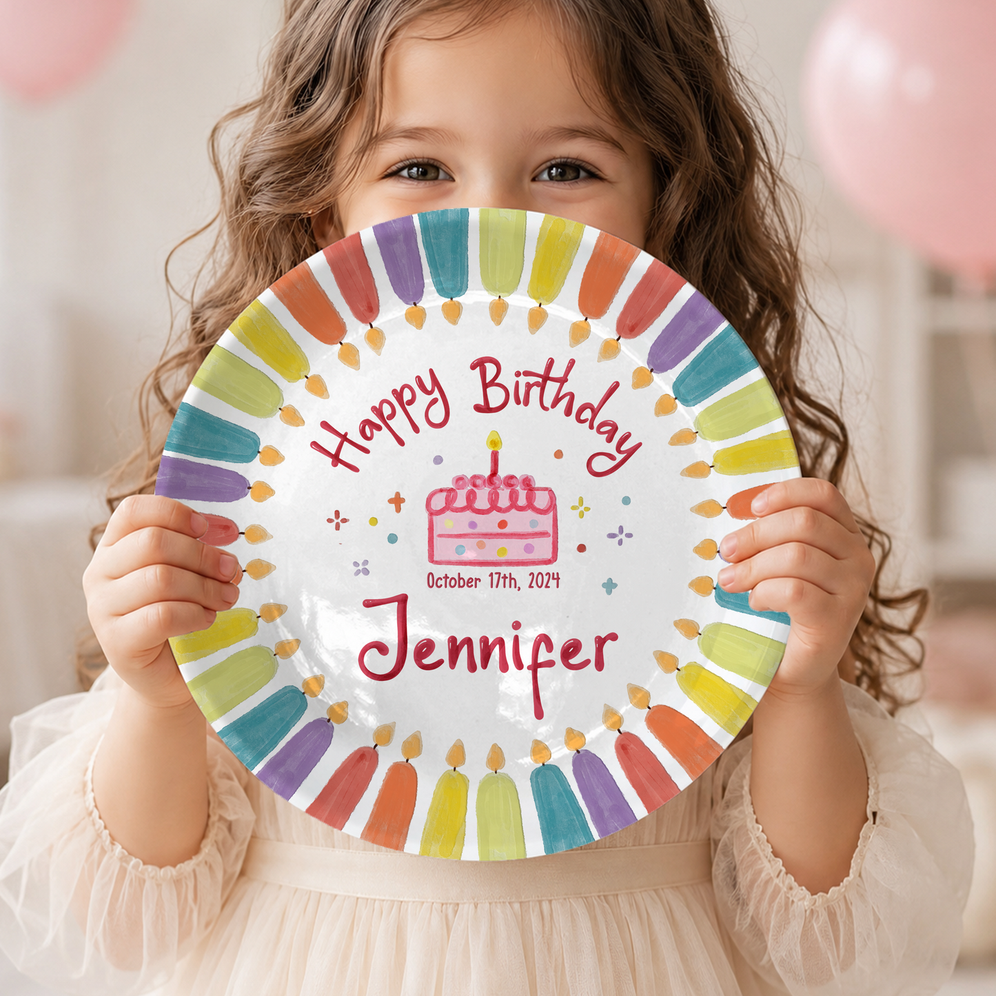 Colorful Candle Border Cake Personalized Birthday Plate P5261HK0