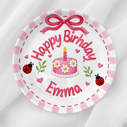Pink Gingham Ladybug Keepsake Personalized Birthday Plate P7184FK0