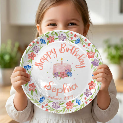 Colorful Floral Cake Personalized Birthday Plate for Girls P417GEG0
