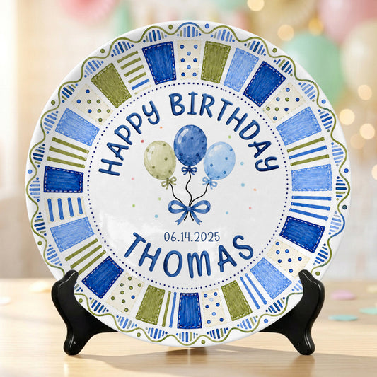 Blue Preppy Candle Custom Name Boy Keepsake Personalized Birthday Plate P814KBC0