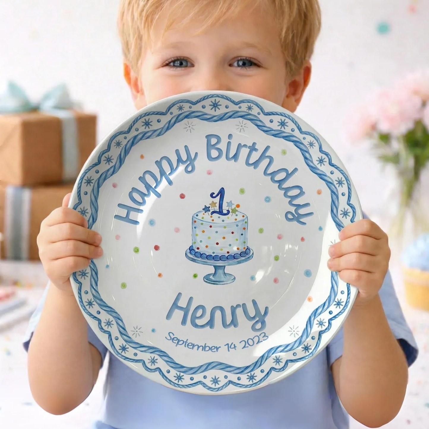 Blue Rope Border Personalized Birthday Plate P511PBO0