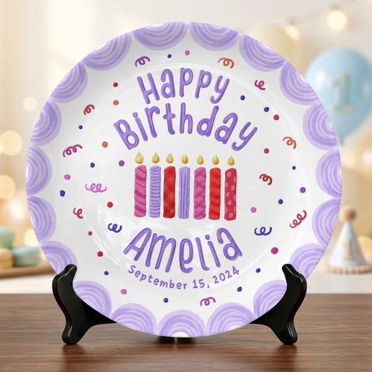 Purple Candle Personalized Birthday Plate for Girls Kids Gift P810YTM0