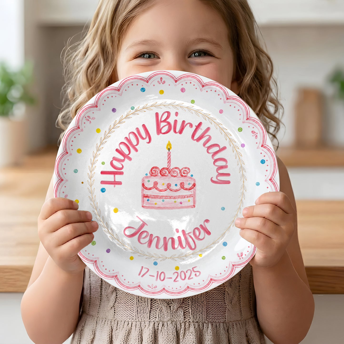 Pink Scallop Cake Personalized Birthday Plate P56DCB0