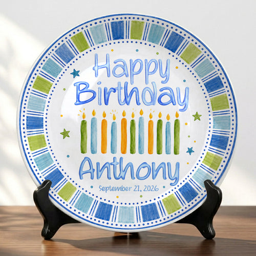 Blue Candle Celebration Personalized Birthday Plate for Kids Ceramic Keepsake Gift P728GIG0