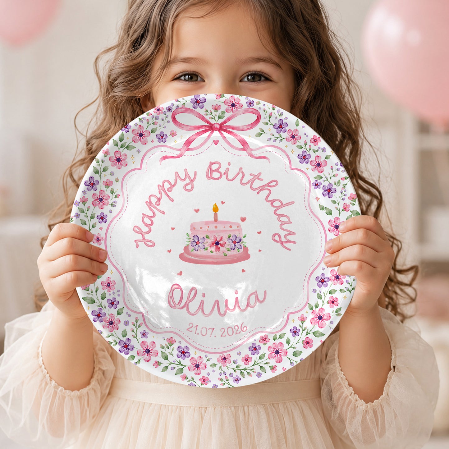 Floral Cake Personalized Birthday Plate P69JKI0