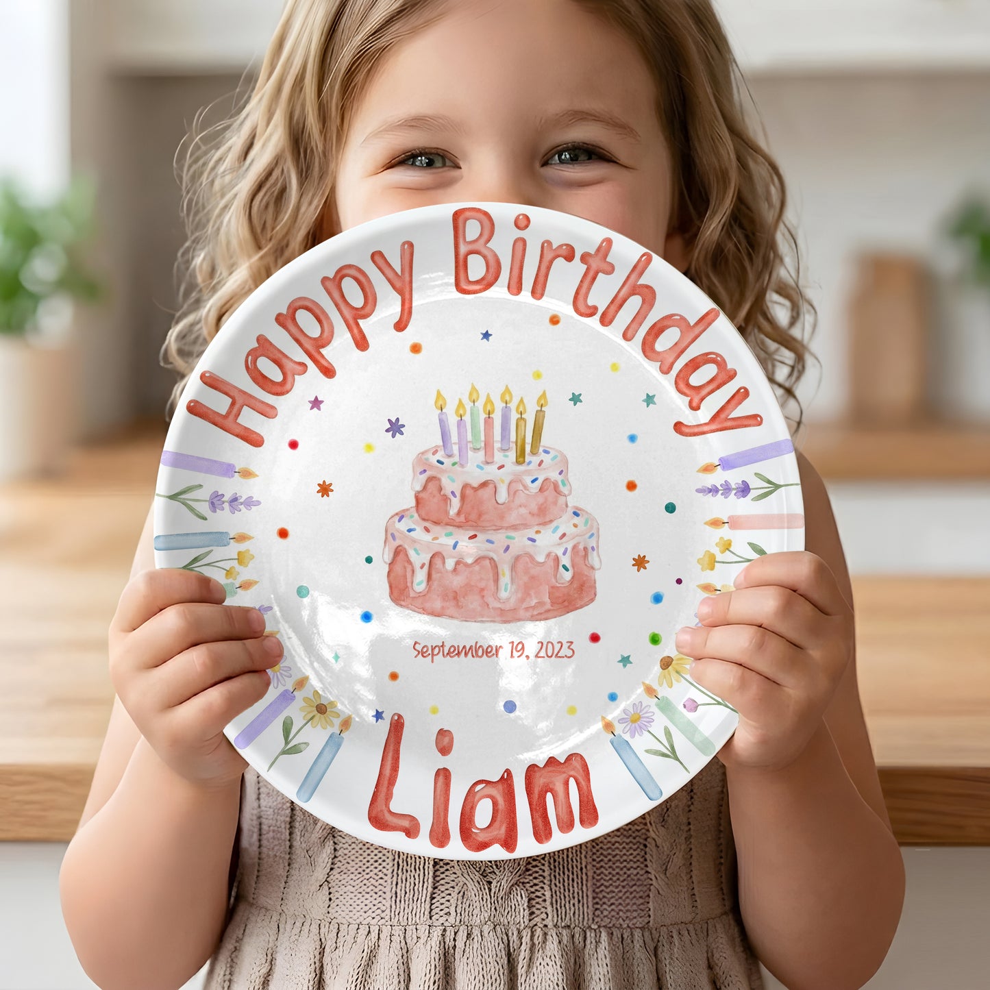 Floral Candle Cake Personalized Birthday Plate P423TT60