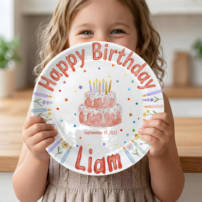 Floral Candle Cake Personalized Birthday Plate P423TT60