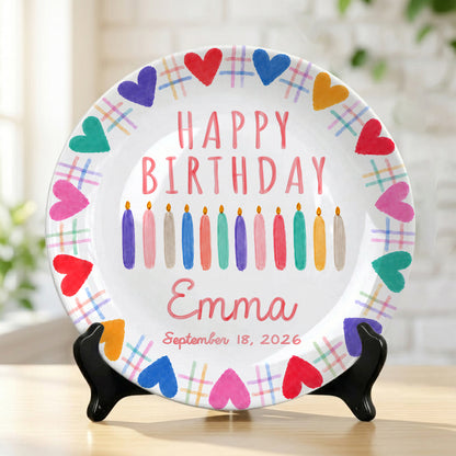 Rainbow Hearts Birthday Keepsake Personalized Birthday Plate P716T2N0