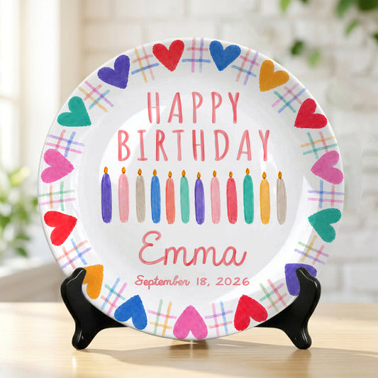 Rainbow Hearts Birthday Keepsake Personalized Birthday Plate P716T2N0