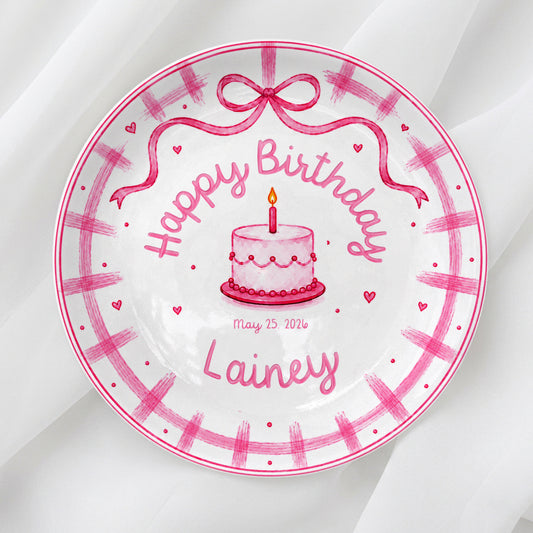 Pink Bow Personalized Birthday Plate for Girl P728KC60
