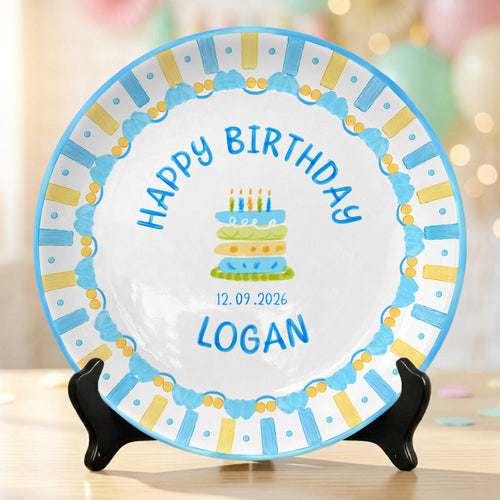 Pastel Candle Cake Personalized Birthday Plate, Custom Ceramic Kids Keepsake P818JSL0