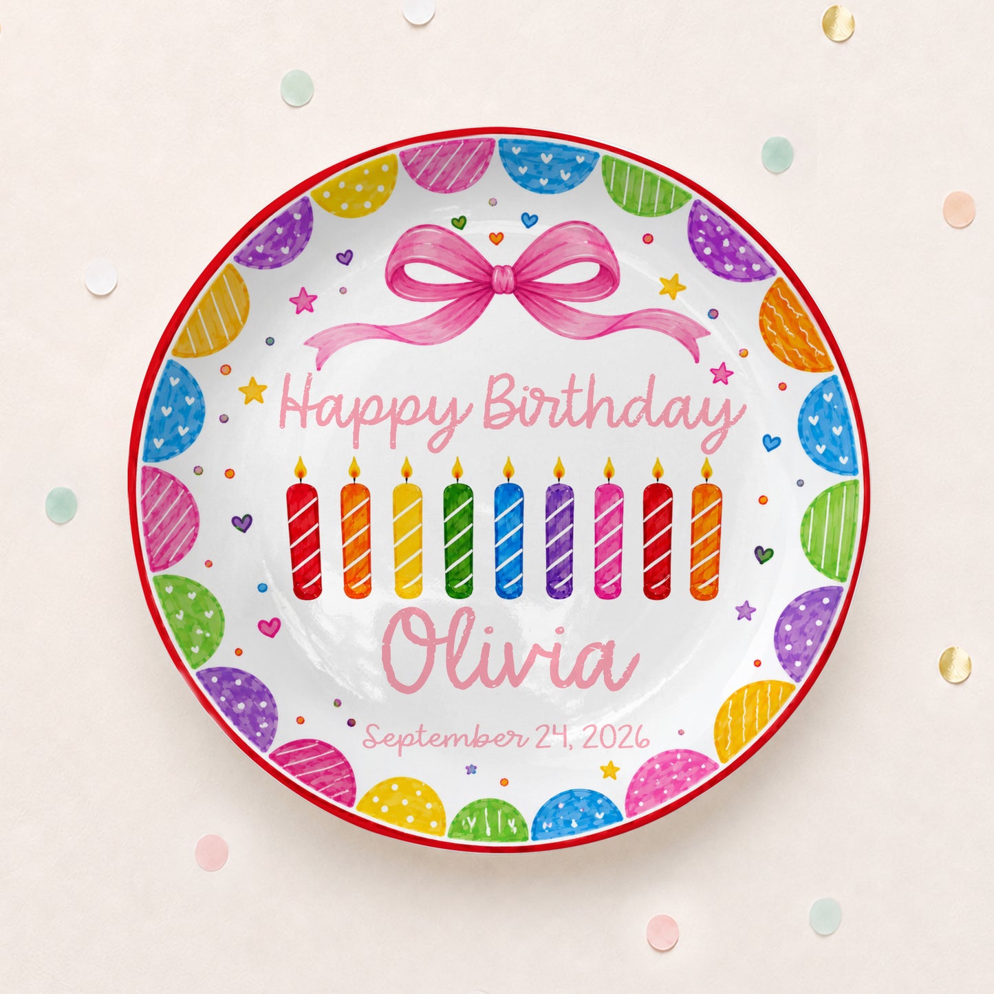 Happy Birthday Rainbow Candles Keepsake Personalized Birthday Plate for Kids P619T3J0