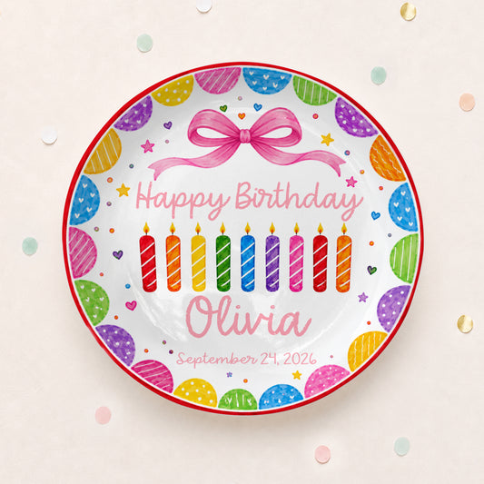 Happy Birthday Rainbow Candles Keepsake Personalized Birthday Plate for Kids P619T3J0