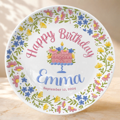 Botanical Birthday Cake Personalized Birthday Plate P715VI0